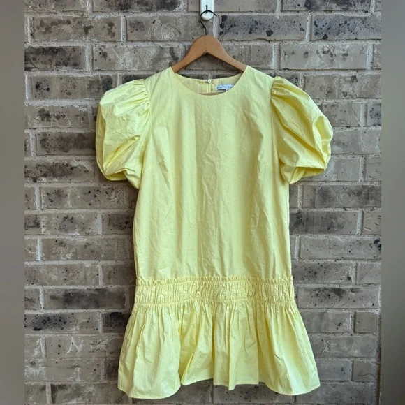 ENGLISH FACTORY
Ruffle Detail Puff Sleeve Poplin Dress size Large Yellow - Picture 8 of 12